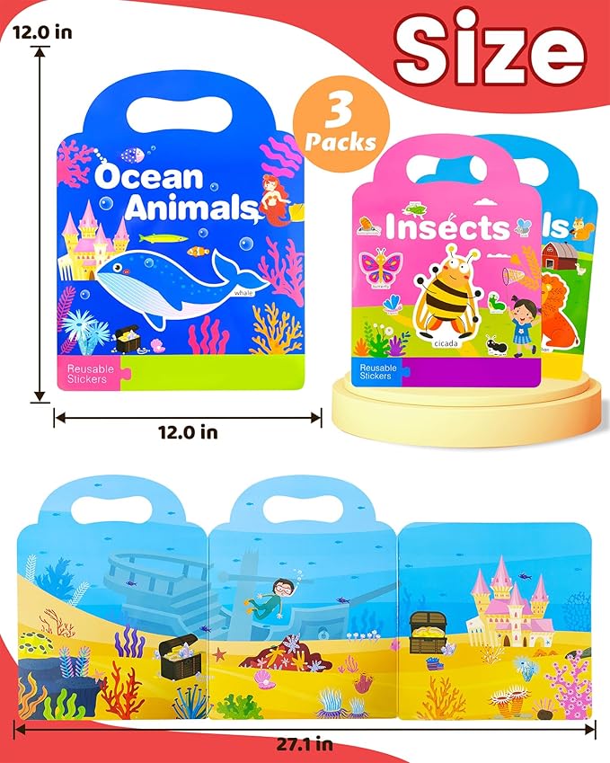 Walenced Reusable Sticker Book for Toddlers, Stickers for Kids, Toddler Sticker Book, Toddler Craft Activities, Toddler Travel Toys Boy Girl Birthday Gifts