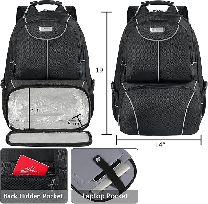 VECKUSON Lunch Bag Backpack, Insulated Cooler Lunch Box Backpack, Extra Large Travel Laptop Backpack TSA Friendly RFID Computer College bag for Women Men Fits 17.3 Inch Laptop