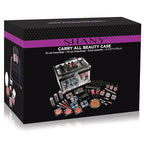 SHANY Carry All Trunk Makeup Train Case with Re-usable Aluminum Beauty Storage Organizer Case. Make up Set with Eye palettes, Blushes,Face Powders, Manicure, Pedicure and Cosmetics Brushes. GIFT SET