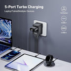 65W GaN+ Universal Travel Adapter | Five-Port USB-C PD3.0 USB-A QC3.0 AC Outlet, International Plug Charger for Laptop iPhone iPad, US UK EU AUS 200+ Countries
