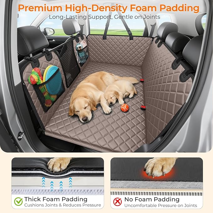 URPOWER 2026 Upgraded Back Seat Extender for Dogs - Large Hard Bottom Dog Car Seat Cover Holds 550lbs, Waterproof Dog Hammock Pet Bed with High-Density Foam Non-Slip Backseat Protector