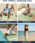 LANE LINEN Turkish Beach Towel 2 Pack, Oversized Beach Towel 39"x71", Lightweight Beach Essentials for Women, Large Pool Towel, Absorbent & Quick Dry, Sand Free Beach Towel - Jade Lime