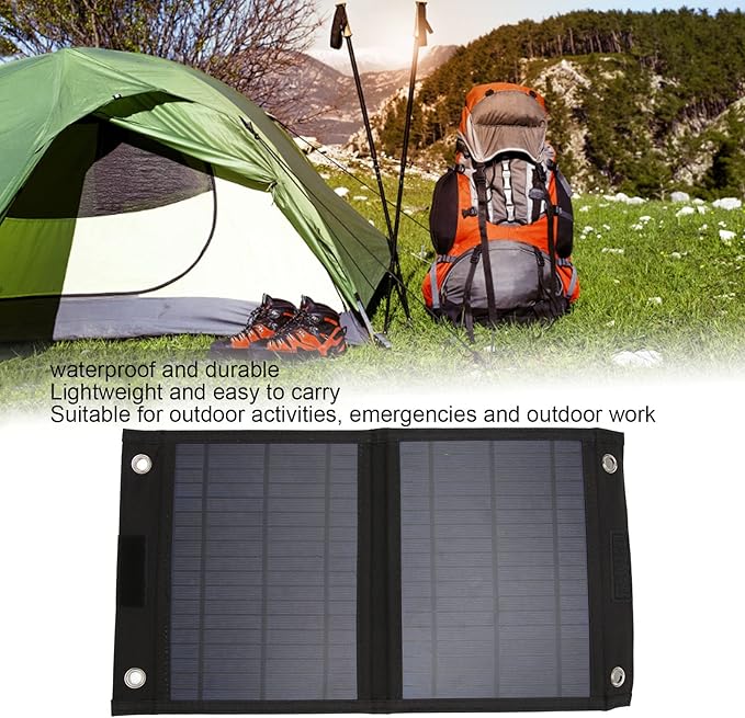 Portable Solar Charger, 25W 18V Waterproof Folding Solar Panel, Electric Vehicle Mobile Phone USB Solar Charger for Outdoor Activities