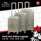FUL Disney Minnie Mouse 3 Piece Rolling Luggage Set, Textured Hardshell Suitcase with Wheels Set, 22.5, 25 and 29 Inch, Taupe