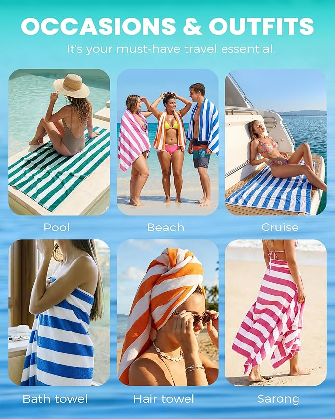 Antfuny 4 Packs Oversized 72x40 Inch Stripe Beach Towel Thin Set Extra Large XL Big Clearance Soft Super Pool Travel Bath Swim Camping Accessories Essentials Towels Bulk Men Women Adults Gift
