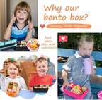 QQKO Bento Box for Kids Adults, School Toddler Lunch Box for Boys Girls, Lunch Box Containers with 4 Compartments, Sauce Container, Utensils, Food Picks and Muffin Cups for School, Orange Yellow
