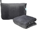 Bliss Faille Travel Pillow Blanket - 2-in-1 Lightweight Compact Airplane Camp Pillow and Blanket Set for Travelling, Size One Size, Dark Grey