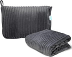 Bliss Faille Travel Pillow Blanket - 2-in-1 Lightweight Compact Airplane Camp Pillow and Blanket Set for Travelling, Size One Size, Dark Grey