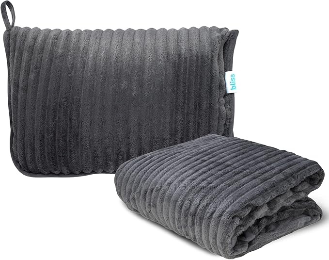 Bliss Faille Travel Pillow Blanket - 2-in-1 Lightweight Compact Airplane Camp Pillow and Blanket Set for Travelling, Size One Size, Dark Grey