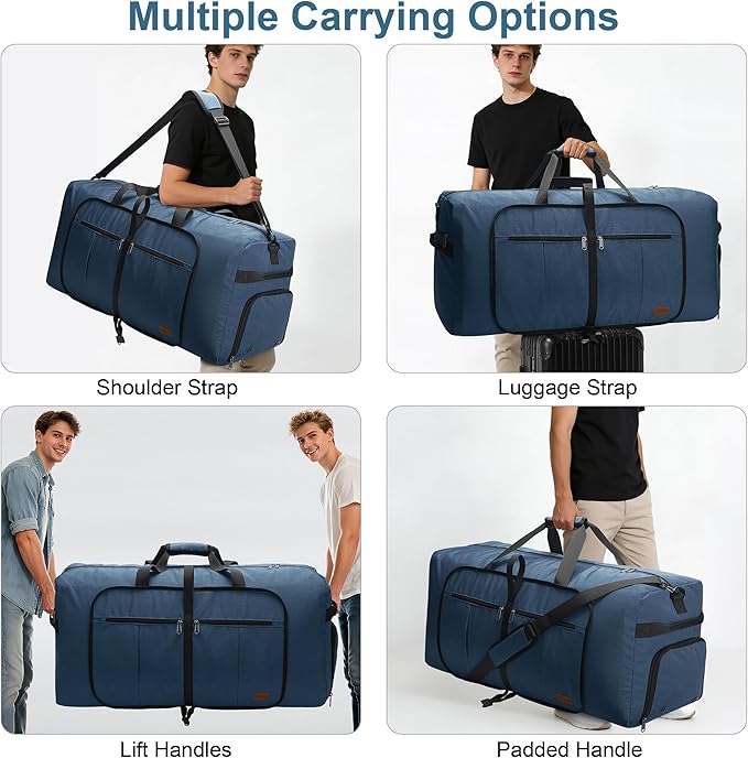 80L EXTRA LARGE Duffle Bag for Travel, 26" Foldable Travel Duffel Bag with Shoe Compartment for Men Women, Waterproof & Tear Resistant (Dark Blue, EXTRA LARGE, 80L)