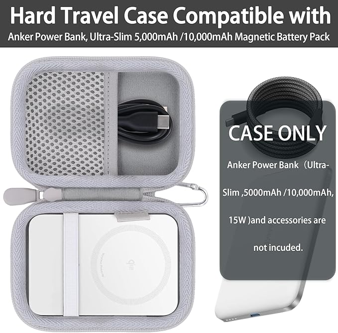 khanka for Anker Nano Power Bank Ultra-Slim 5,000Mah & Maggo Power Bank 10K Case,Compatible with Anker A1665/A1664 Slim Magnetic Charger,Protective Carrying Case Only (White)