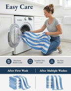LANE LINEN 100% Cotton Beach Towel- Pack of 4 Beach Towels Set, Cabana Stripe Pool Oversized Beach Towels for Adults (30" x 60”), Highly Absorbent, Large Beach Towel, Quick Dry Towel - Light Blue