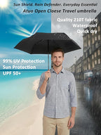 BAODINI Compact Travel Umbrella Small Windproof Auto Open Close for UV Sun Protection UPF 50+ and Rain Fits Backpack Purse & Suitcase