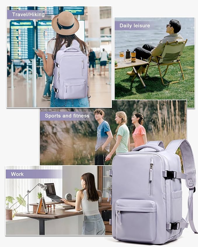 Travel Backpack Women,Carry On Backpack Flight Approved 18x14x8 inches Bag Spirit Airlines Personal ltem,College Sports Hiking Rucksack Waterproof Casual Daypack Laptop Blackpack Men Taro Purple
