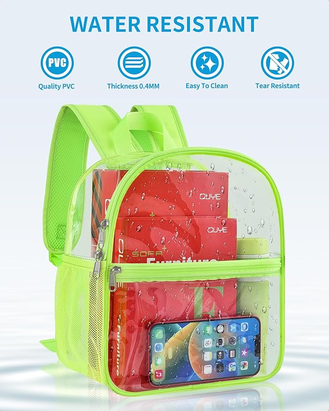 Paxiland Clear Backpack Stadium Approved 12×12×6 with Reinforced and Wider Shoulder Straps, Small Clear Bag for Schools, Concerts, Work, Festivals and Sporting Events - Green
