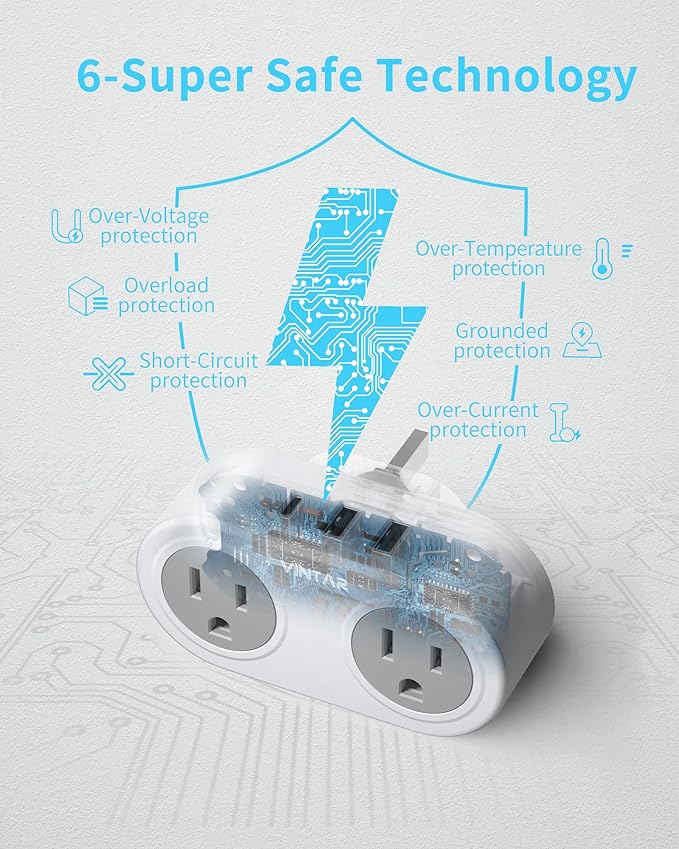 US to UK Ireland Travel Plug Adapter 2 Pack, VINTAR Type G Plug Adapter with 2 Outlets 3 USB Ports(1 USB-C), UK Power Adaptor for USA to England Scotland Dubai Hong Kong British Kenya London