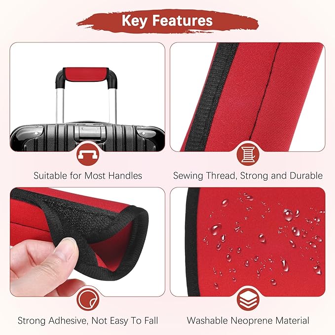 Luggage Handle Wrap [6PCS] - Neoprene Luggage Identifiers Use for Suitcases & Carry on & Travel Accessories - [Red-6IN/15CM] Comfort Grip Handle Cover