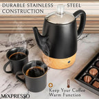 Mixpresso Black Small Electric Percolator Coffee Pot 4 Cup Stainless Steel - Coffee Percolator Electric with Keep Warm Function - Auto Shut-Off for Safe Daily Brewing