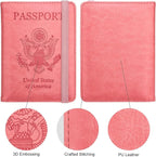 WALNEW Passport Holder for Travel, RFID Passport Cover Wallet for Women Men, PU Leather Passport Book Card Holder Case with Pen, Travelling Essentials for Flying