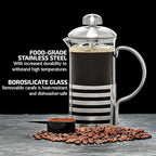 OVENTE French Press Coffee Maker 20 Ounce with Heat Resistant Borosilicate Glass, Stainless Steel Design and 4-Level Filter System, Portable Cold Brewer Pot for Travel, Camping or Gift, Silver FSH20S