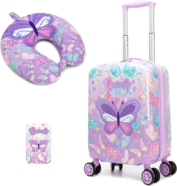 Kid’s Luggage Set 2 Piece Suitcase Set 16’’ Hardside Luggage with Spinner Wheels Girls Carry on Toddler Luggage Travel Rolling Luggage Carry on Luggage Airline Approved