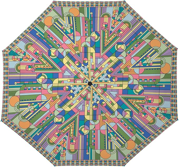 RainCaper Frank Lloyd Wright Windproof Auto Open Close 43” Coverage Folding Travel Umbrella with Matching Sleeve