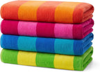 Kaufman - Soft Oversized Beach Towels in Bulk | 29" x 58" Velour Striped Towel | Absorbent, Quick-Drying | 100% Cotton Thick Towels (4 Pack)