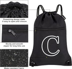 HOLYLUCK Drawstring Bags Initial Backpack Sackpack Cinch Bags for Sports, Gym, Travel, Beach(Black-C)