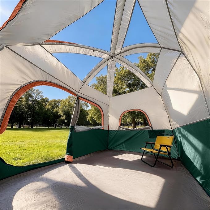 CAMPROS CP Upgraded 6/8 Person Camping Tents, Waterproof Windproof Family Tent with Larger Mesh Windows & Door, Double Layer, Easy Set Up, All-Season Dome Tent with Top Rainfly & Carry Bag