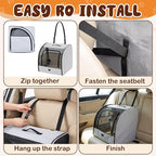 1 Pack Enclosed Dog Car Seat Carrier for Small Medium Dogs Cats 19.5 x 19 x 20 in Soft Sided Pet Travel Crate Kennel for Back Seat Breathable Mesh Windows, Foldable Kennel with Pad and Pocket