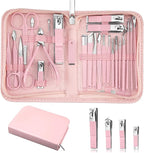 MINKINH 26-Piece Professional Manicure Set，Features Stainless Steel Tools, Carbon Steel Clippers & Travel Case for Women's Home and Travel Grooming(Pink)