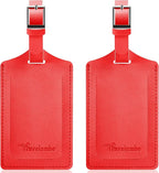 Travelambo Luggage Tags for Suitcases Faux Leather Privacy Protection 2 Pack Bag Tags Travel Accessories Essential, Classic Red