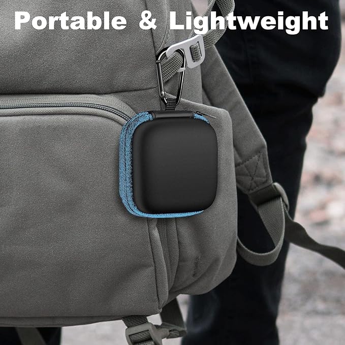 Square Earbud Case Portable EVA Carrying Case Storage Bag Cell Phone Accessories Organizer with Carabiner for Earphone, Earbud, Earpieces, SD Memory Card, Camera Chips, Tech Pouch, Blue1