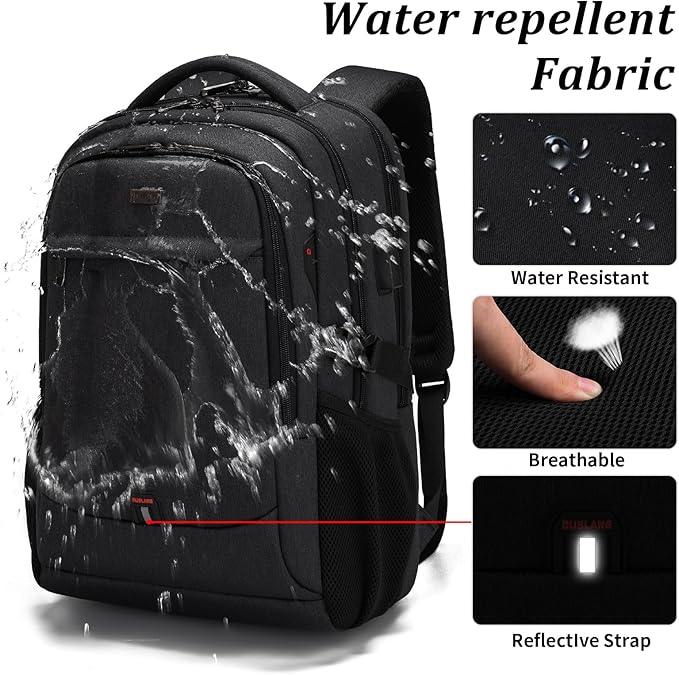 DUSLANG 17 Inch Laptop Backpack for Travel Water Resistant College Backpack for Men Women Laptop Bag with USB Charging Port Clear Cosmetic Bag,Black