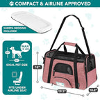 PetAmi Airline Approved Pet Carrier for Cats & Small Dogs, Soft Sided TSA Travel Carrier Bag with Sherpa Bed, Breathable Mesh Ventilation, Collapsible Bowl, Up to 18 lbs, Large Heather White Red