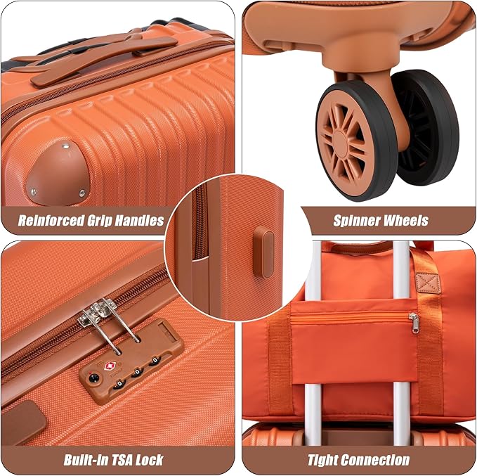 Cosbarn Luggage Sets 5 Piece Suitcases with Wheels, Suitcase Set ABS Hard Case Luggage with TSA Lock Spinner Wheels Durable Travel Luggage