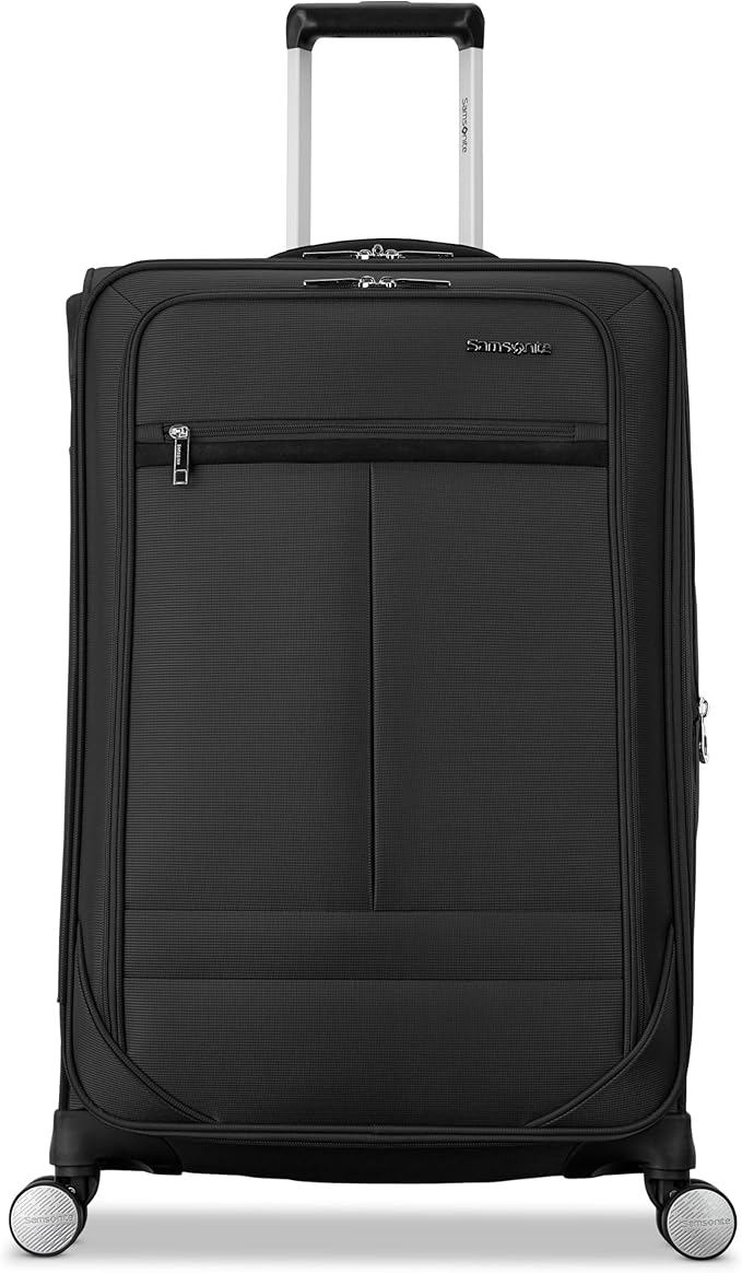 Samsonite Soft-Sided 25-Inch Lightweight Medium Checked Expandable Element Suitcase: Durable, 360° Spinner Wheels, Adjustable Telescopic Handle, 2 Front & 1 Side Pocket -Black