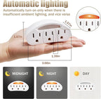 3-Prong 3-Outlet Plug Wall Mount Extender 2 Pack, 3-Prong to 3-Prong 3 Side Outlet Plug Splitter Converter, Multi Plug Outlet Spaced Adapter with Light-Sensing/Warm Night Light, ETL Listed, White