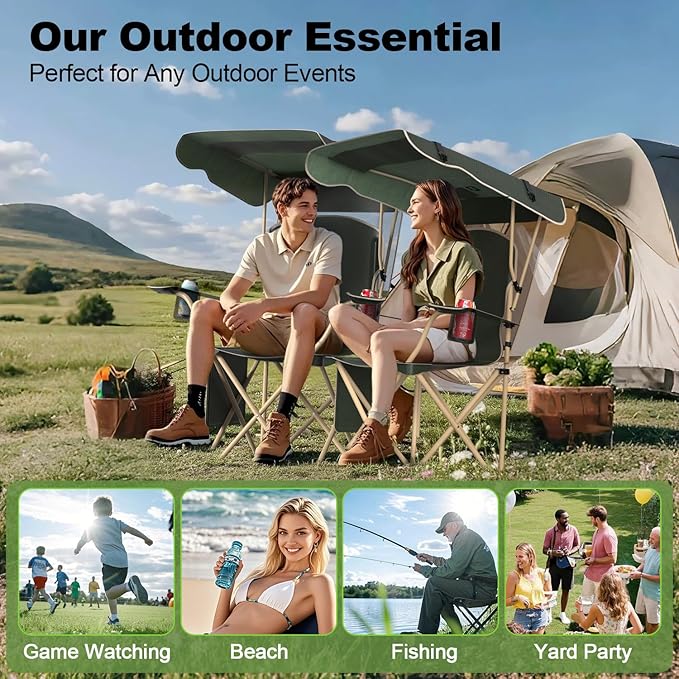 VTOY Portable Camping Chair with Canopy - Folding Chair with Canopy, Durable 600D Oxford Canopy Chair for Camping, Beach, Picnics, Fishing & Sports