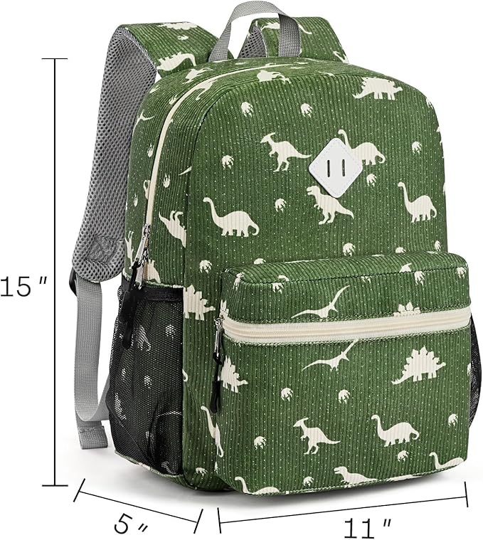 STEAMEDBUN Corduroy Kids Backpack for Boys Girls 3-8, Boys Backpack for Elementary Kindergarten - Dinosaur