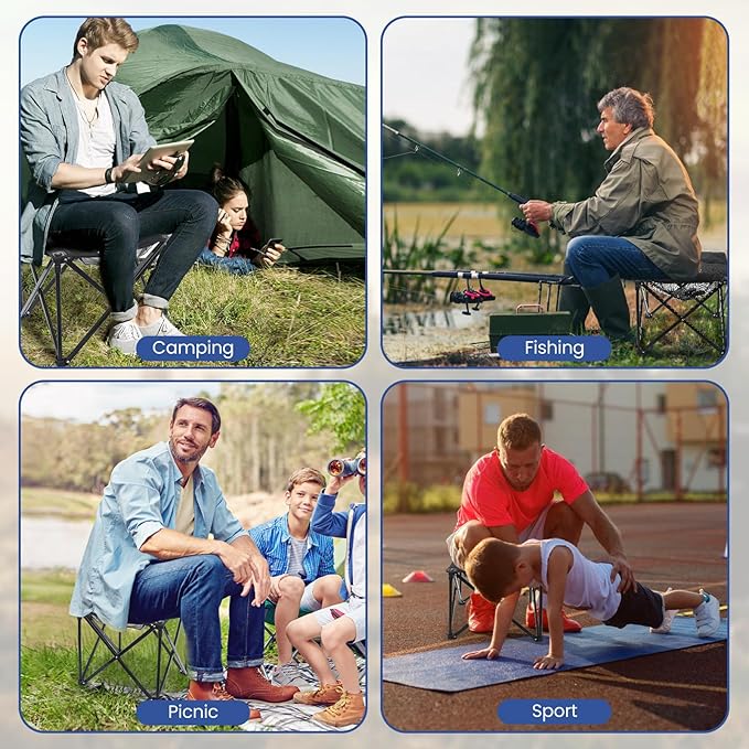 Padded Camping Stool, 18 Inch Oversized Folding Camping Foot Rest, 500lb Outdoor Camp Chair Footstool, Portable Camping Ottoman w/Storage Net, Carry Bag, for Camping Gardening (2, Black)