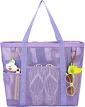 Fammart Mesh Beach Bag with Zipper, Large Beach Tote for Women, Toys Pool Swim Bag Travel Vacation Cruise Essentials