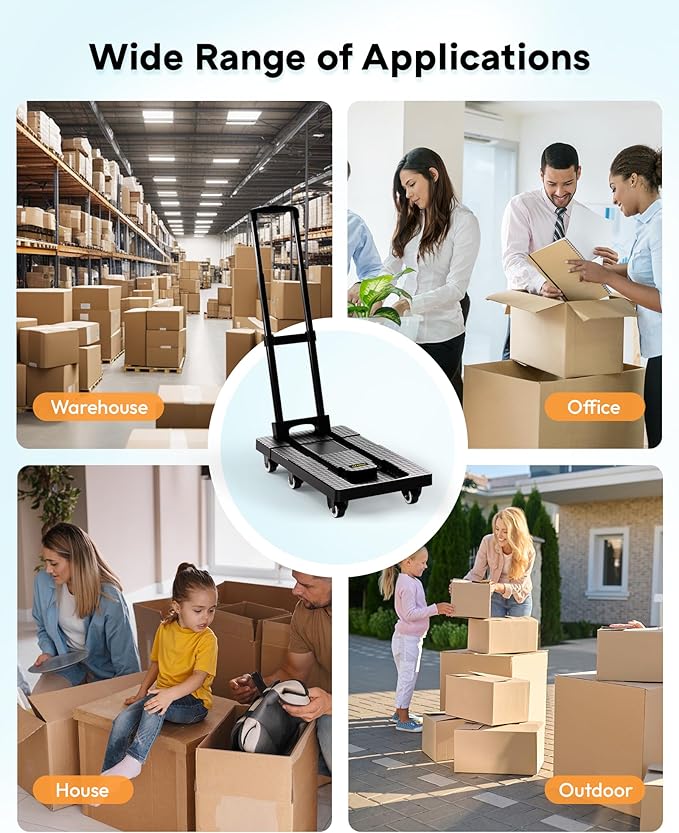 Voipvvii Folding Hand Truck 500lbs, Portable Heavy Duty Dolly Cart, 6 Wheels Collapsible Luggage Cart with 2 Elastic Ropes - Compact Trolley Cart for Easy Moving - Ideal Hand Cart for Travel and More