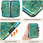 ELFISH Mini RFID Aluminum Wallet Credit Cards Holder Business Card Case Metal ID Case for Men Women（Apricot flower