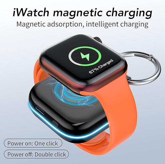 HUOTO Portable Charger for Apple Watch,Wireless Magnetic iWatch Charger 1200mAh Power Bank Travel Keychain Accessories Smart Chargers for Apple Watch Series 11/10/9/8/7/6/SE/5/4/3/2/1/UItra/UItra 2