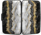 Credit Card Holder, Mini Aluminum Card Wallet RFID Blocking Slim Metal Hard Card Case for Women Men, Black Gold Marble