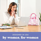 Fit & Fresh Bloomington Lunch Bag for Women - Insulated Large Lunch Box for Work with Containers, Leak-Resistant, Stain-Resistant, Zipper Closure, Pink Floral Toile