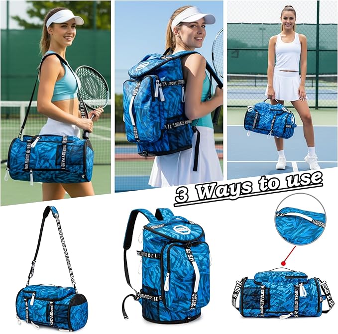 Gym Duffle Bag Backpack with Shoe Compartment,4 ways Travel Backpack for Women and Men,Multi-Functional Weekender bag with Waterproof Layer&Laptop Compartment for Fitness, Travel,Camping