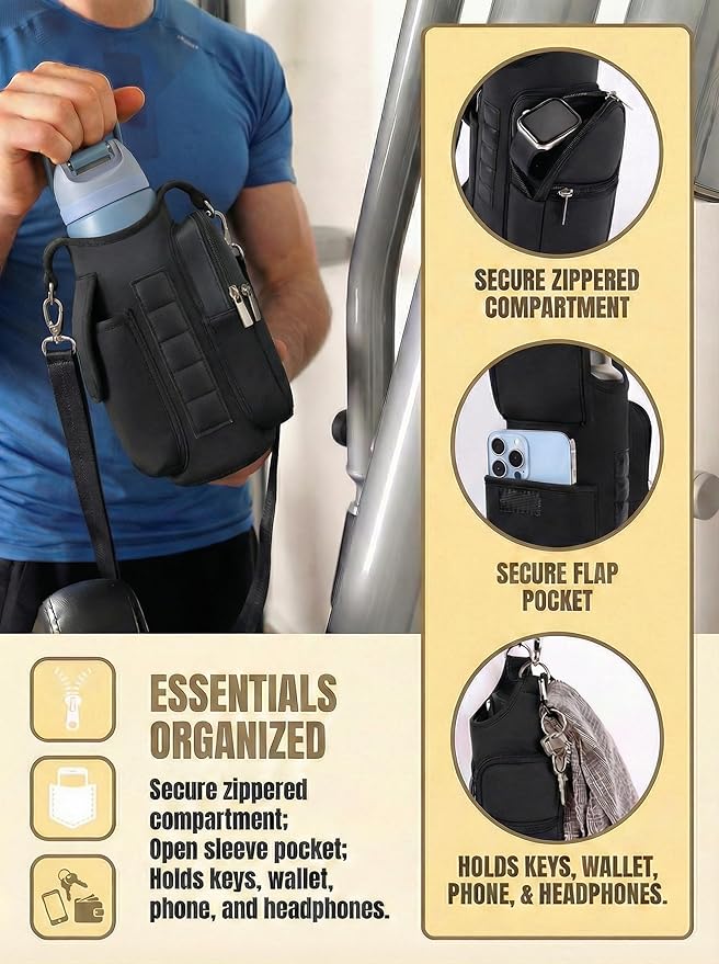 AUPET Magnetic Gym Bag for Men & Women, Small Gym Bag Organizer, Crossbody Magnets Gym Water Bottle Bag Holder Carrier Fits for 18-40oz Owala Yeti Hydro Flask, Workout Pouch for Phone, Keys & Wallet