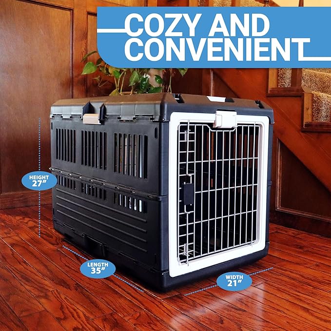 Pet Carrier & Crate, 35" L x 21" W x 27" H - Collapsible Hard Sided Kennel for Large Dogs and Cats, Portable Carrier for Indoor Outdoor Travel